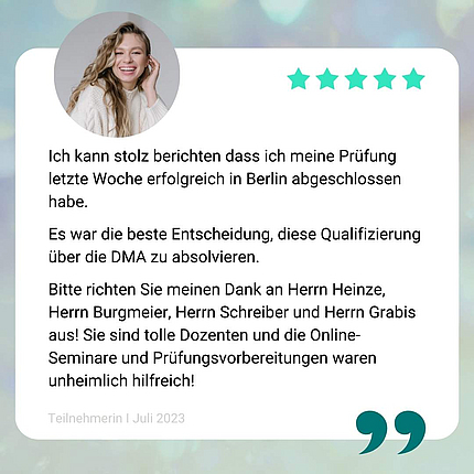 Feedback zum Geprüfte/r Fachmann/-frau für Versicherungsvermittlung Vorbereitung auf die IHK-Sachkundeprüfung gem. §34d GewO