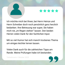 Feedback Versicherungsfachfrau Sachkundelehrgang zur Vorbereitung auf die Prüfung