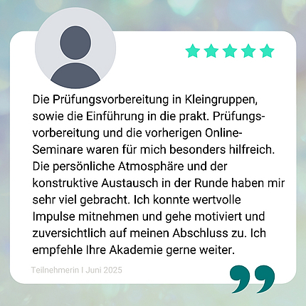 Feedback zum Geprüfte/r Fachmann/-frau für Versicherungsvermittlung Vorbereitung auf die IHK-Sachkundeprüfung gem. §34d GewO